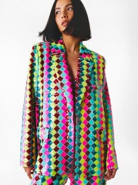NWT Nasty Gal Multicolor Sequin Blazer US 8